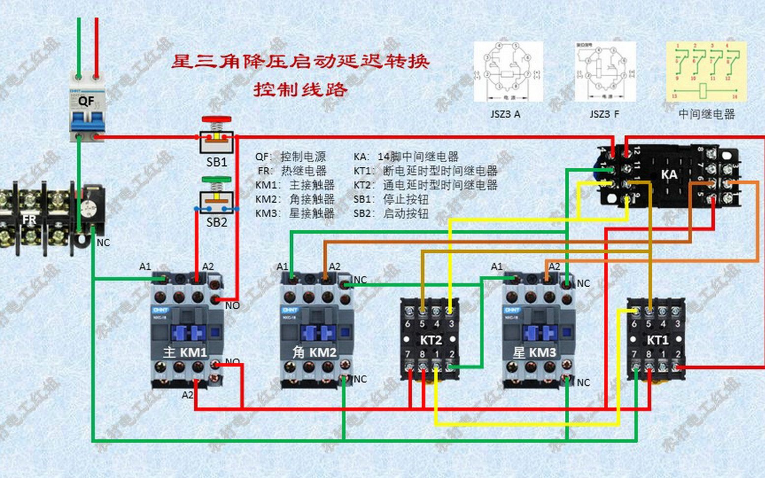 星三角降壓啟動自動延遲轉換控制線路接線方法