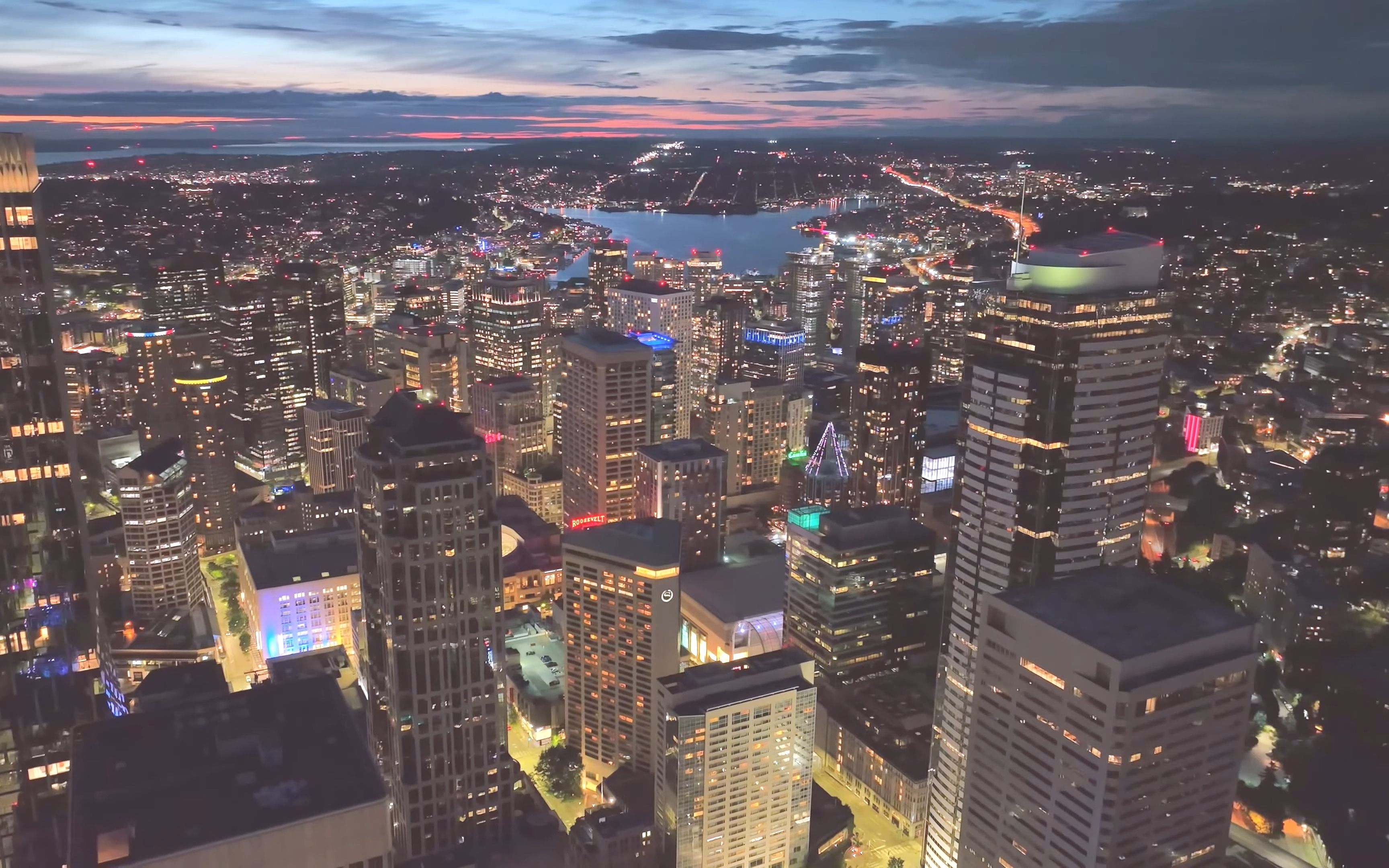 航拍西雅图城市夜景灯光4k