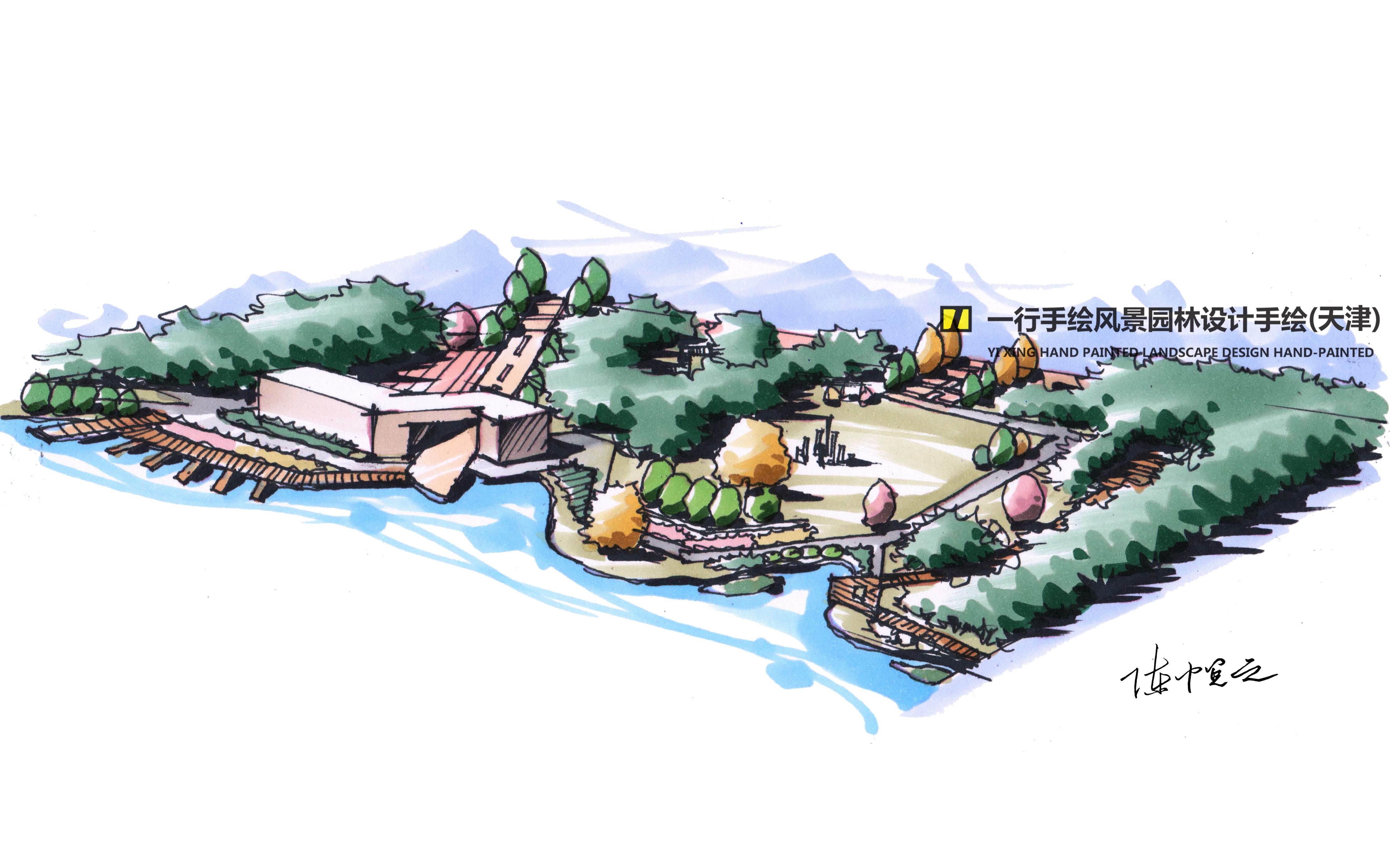 活动  滨水鸟瞰图墨线步骤 上色(1分钟)