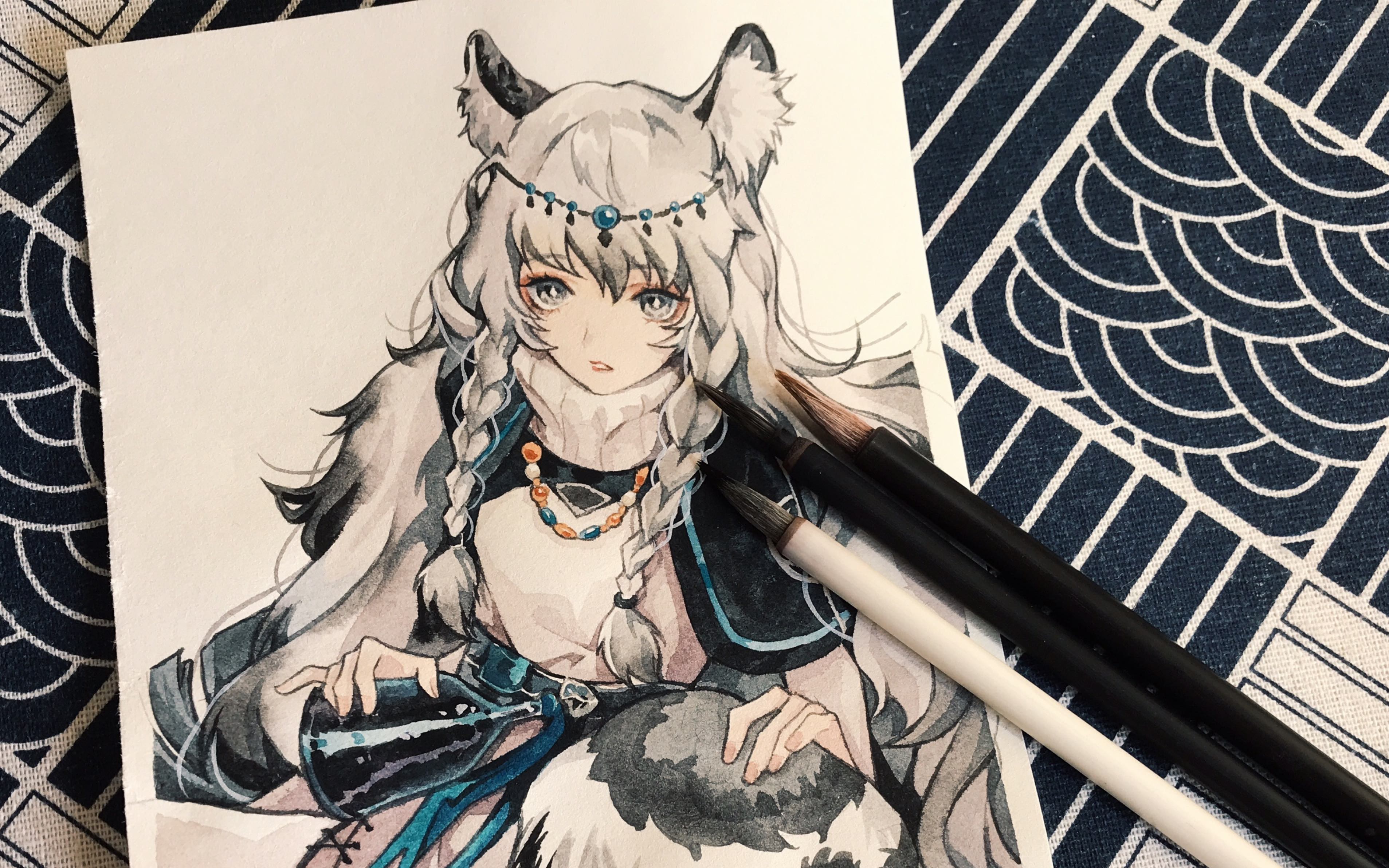 水彩明日方舟速写纸画一个美美的初雪