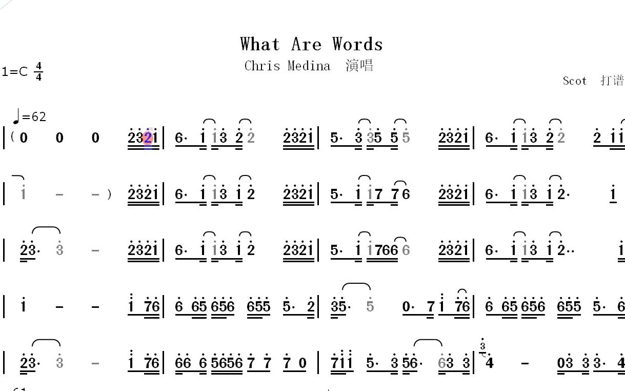 [图]【欧美金曲】What Are Words_Chris Medina演唱--动态简谱