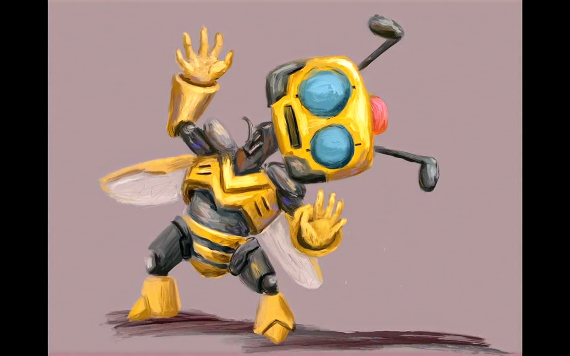 【ipad procreate】被拧断脖子的蜜蜂机器人创作过程