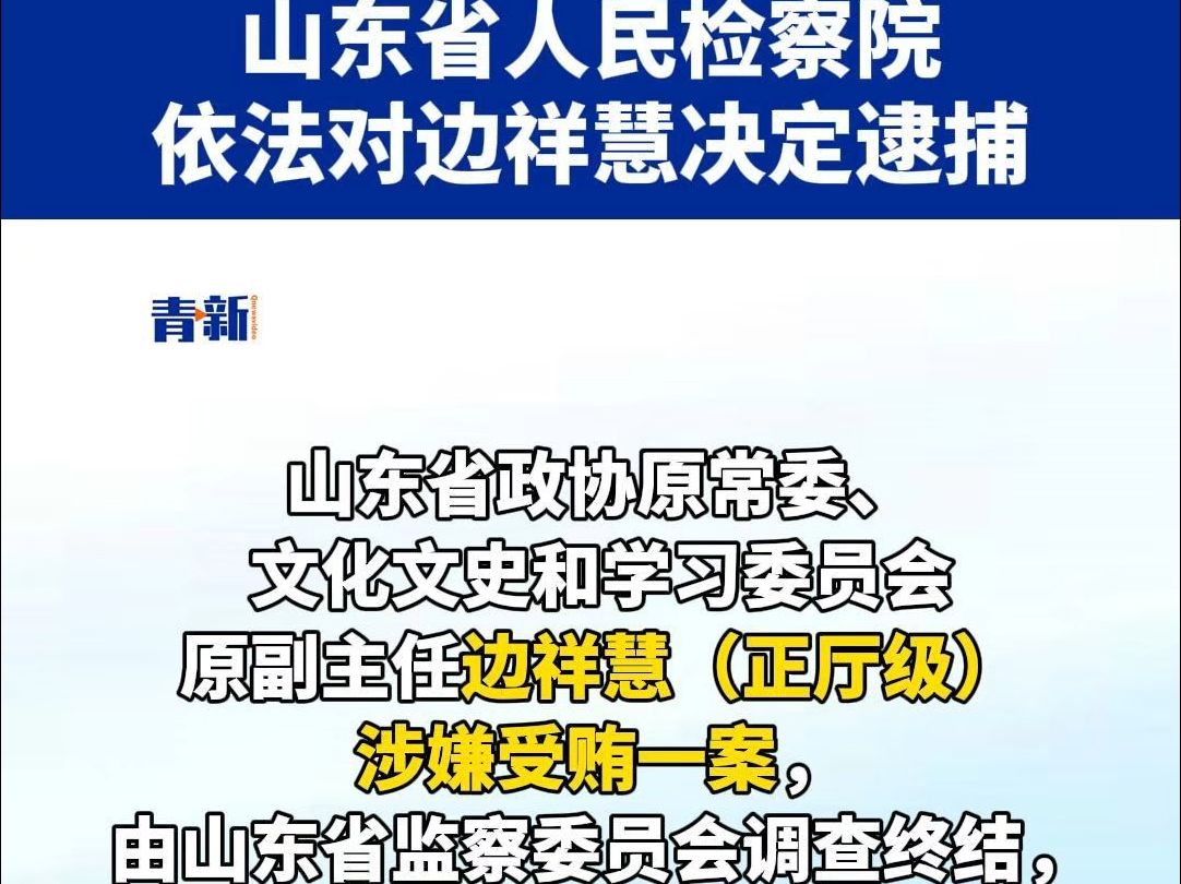 山东省人民检察院依法对边祥慧决定逮捕哔哩哔哩bilibili