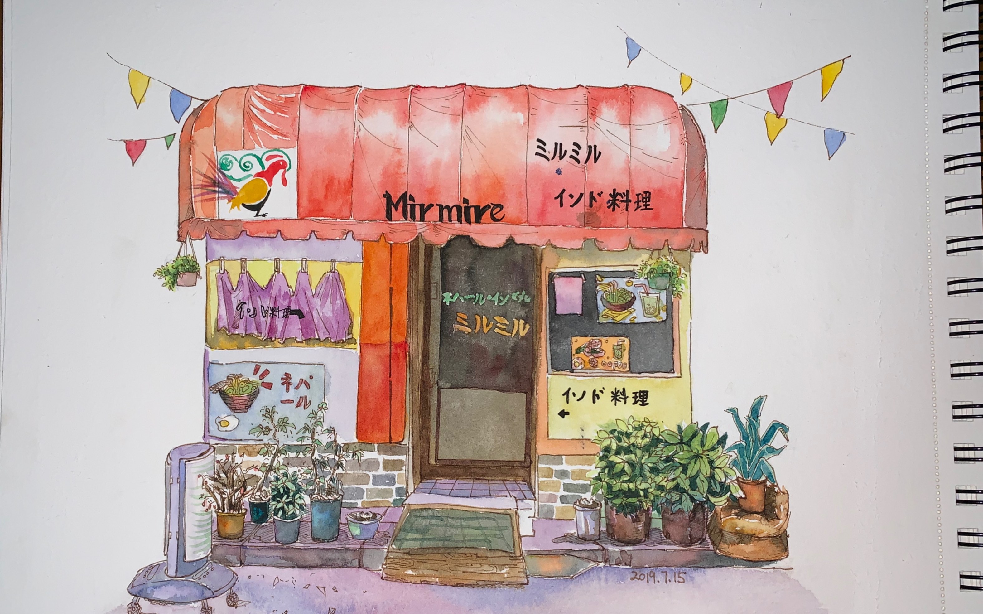 【水彩上色】 日式小店水彩上色过程~最最喜欢小彩旗辣day03_哔哩哔哩