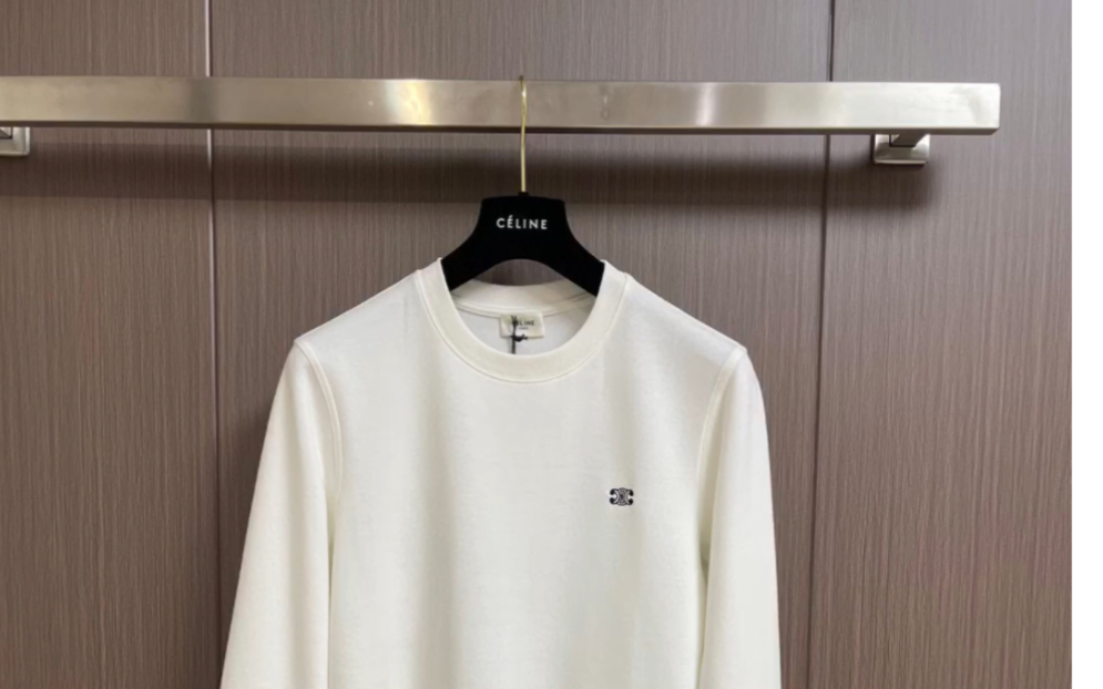 celine赛琳高仿经典品牌刺绣logo圆领长袖t恤打底衫