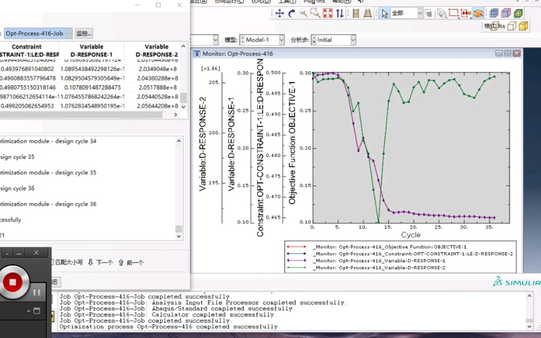 ABAQUS拓扑优化模块薄壁圆筒迭代过程36步,目标函数(紫色)还是应变能最小,约束(绿色)还是体积比<0.5哔哩哔哩bilibili