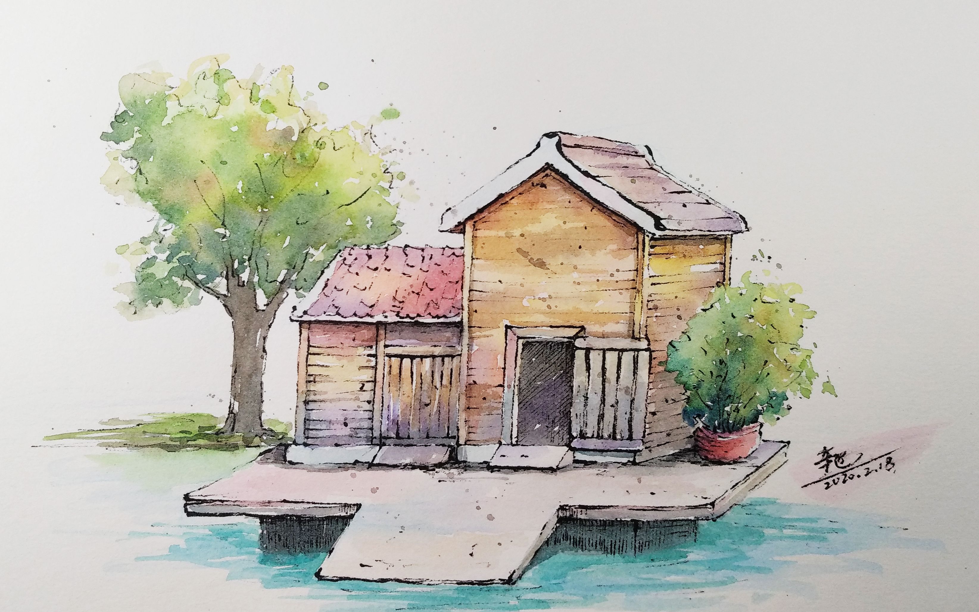 小房子|聊聊线稿|钢笔水彩系列 2|语音讲解