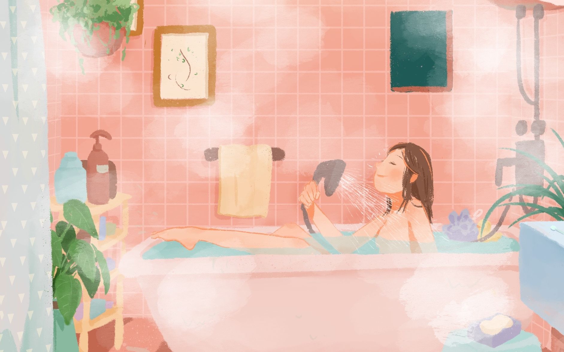 Bathing 1|超简单的循环动态插画|雾气缭绕|创作过程分享哔哩哔哩bilibili