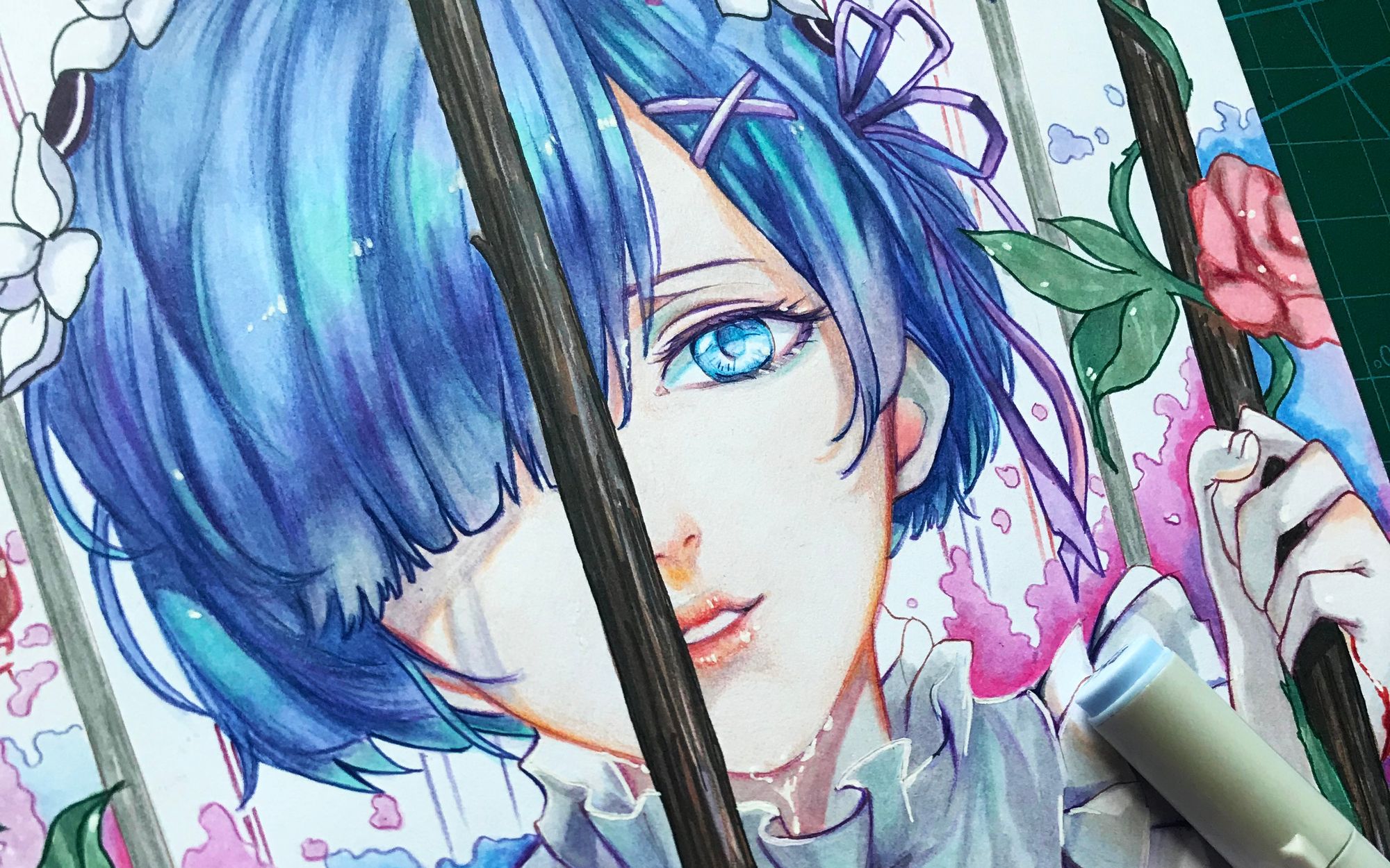 【手绘临摹】 蕾姆马克笔(含2000粉送画小福利~)_哔哩哔哩 (゜-゜)つ