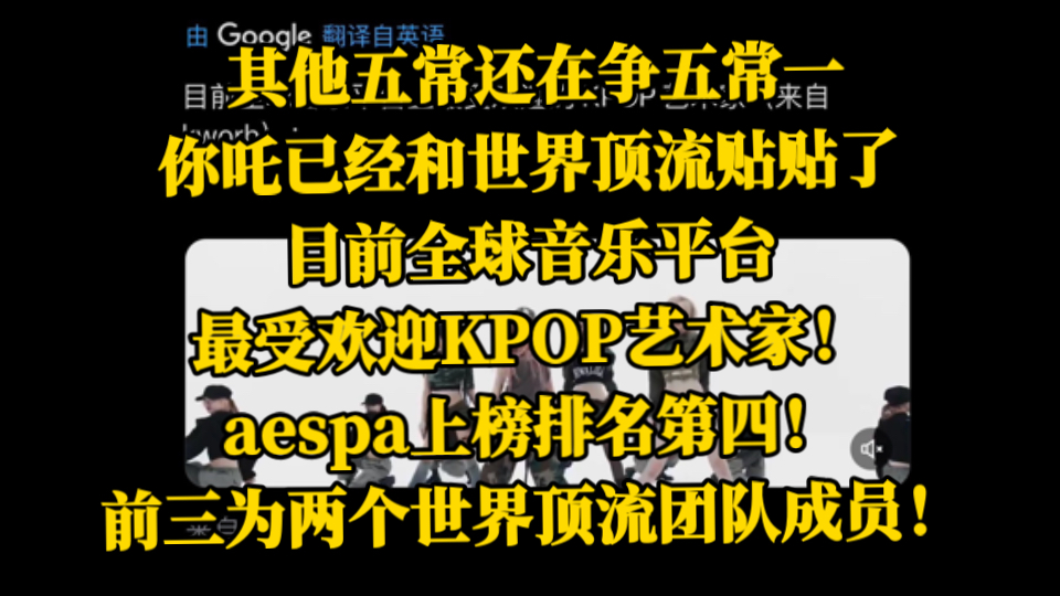 其他五常还在争五常一,你吒已经和世界顶流贴贴了!目前全球音乐平台,最受欢迎KPOP艺术家!aespa上榜排名第四!前三为两个世界顶流团队成员!...