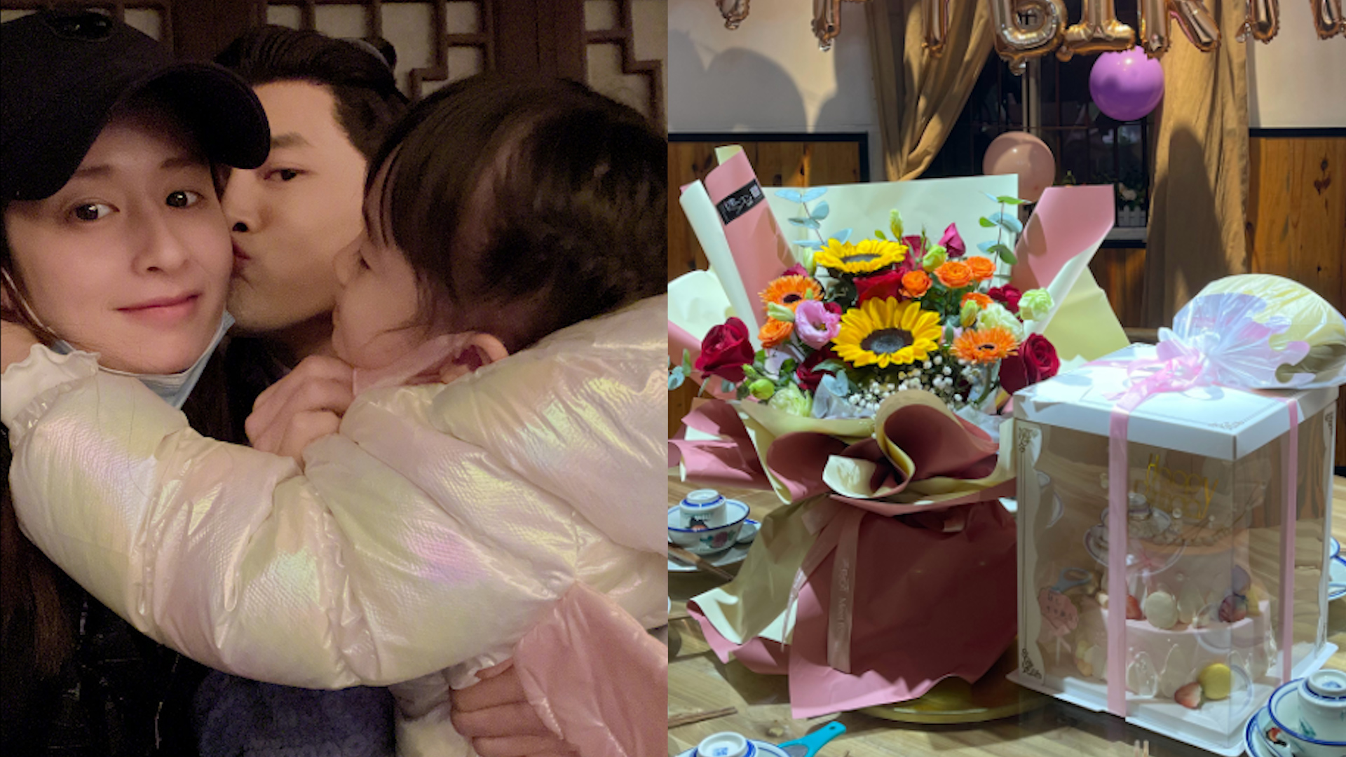 33岁颖儿晒全家福庆生,付辛博甜蜜亲吻老婆,女儿小月亮颜值超高