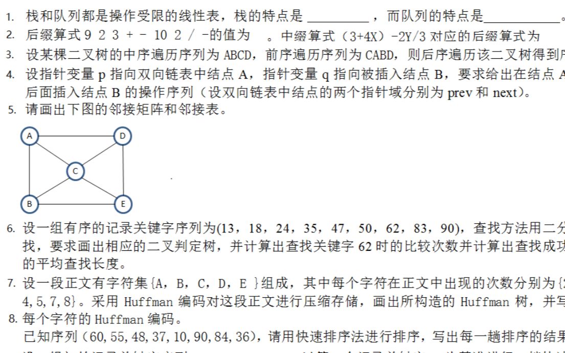 [图]数据结构与算法期末必考题