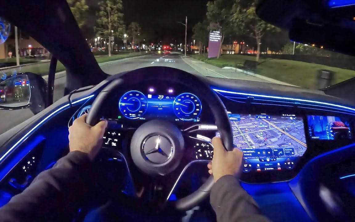 【第一视角】2022梅赛德斯奔驰eqs 450  夜间试驾(3d音频)