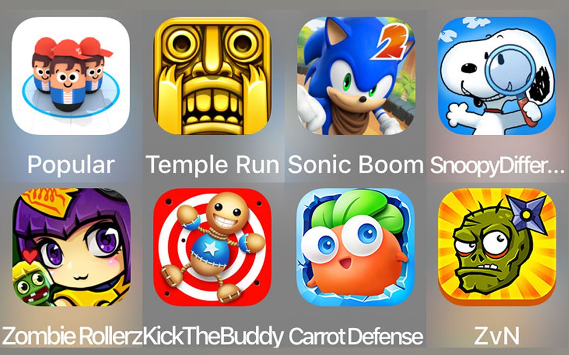 [图]Popular;Temple Run;Sonic Boom;Snoopy Difference;Zombie Rollerz;KickTheBuddy;Carr