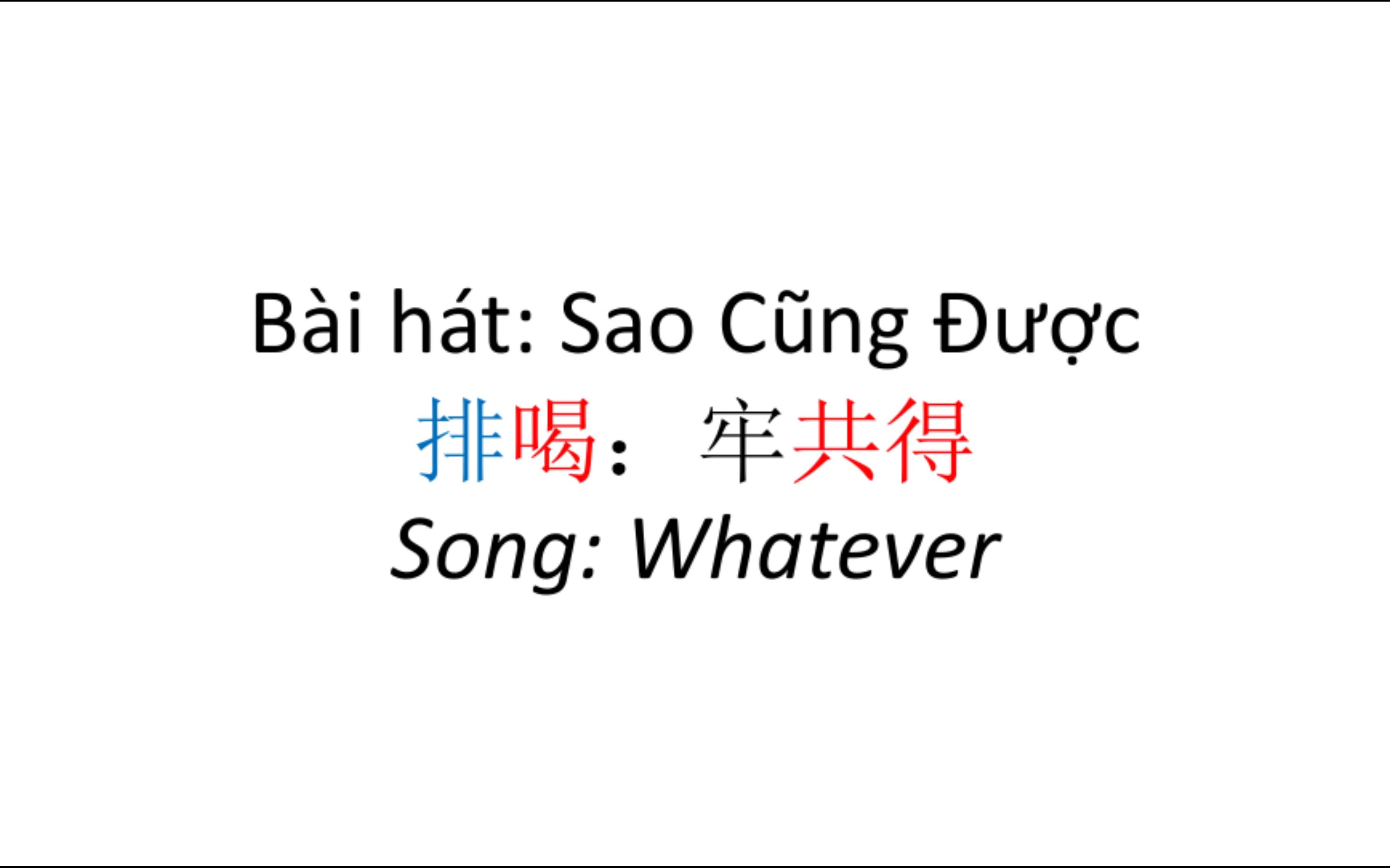 [图]【越南语歌曲】汉字喃字转写《怎样都行》Sao Cũng Được - Đỗ Thành Đạt 杜诚达