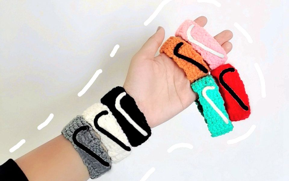 毛线编织nick手环教学 新手版基础教学 时尚编织手环毛线diy耐克手环