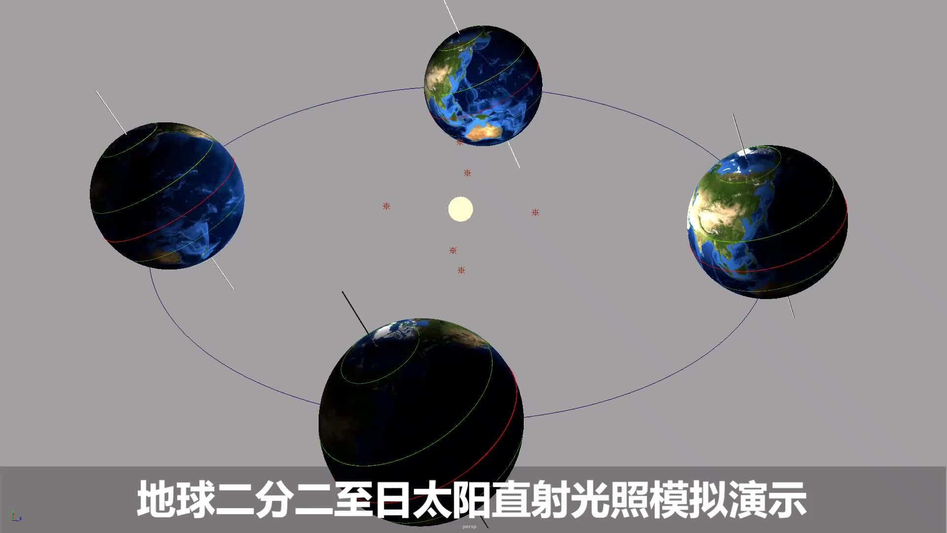 地球二分二至日太阳光照演示