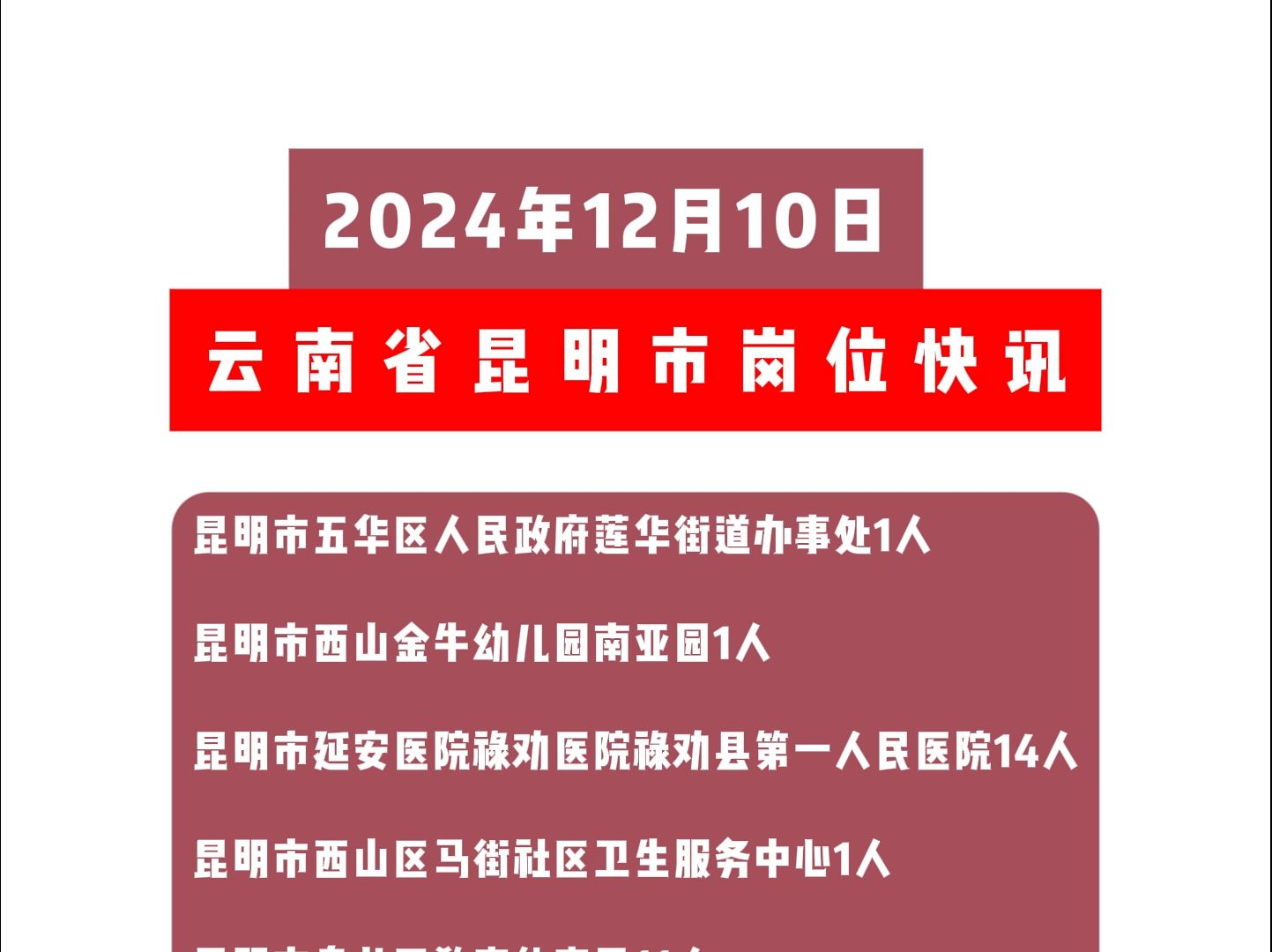 2024年12月10日云南省昆明市岗位信息快讯哔哩哔哩bilibili