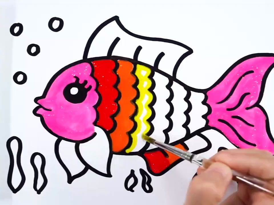 卡通鱼简笔画彩色图片