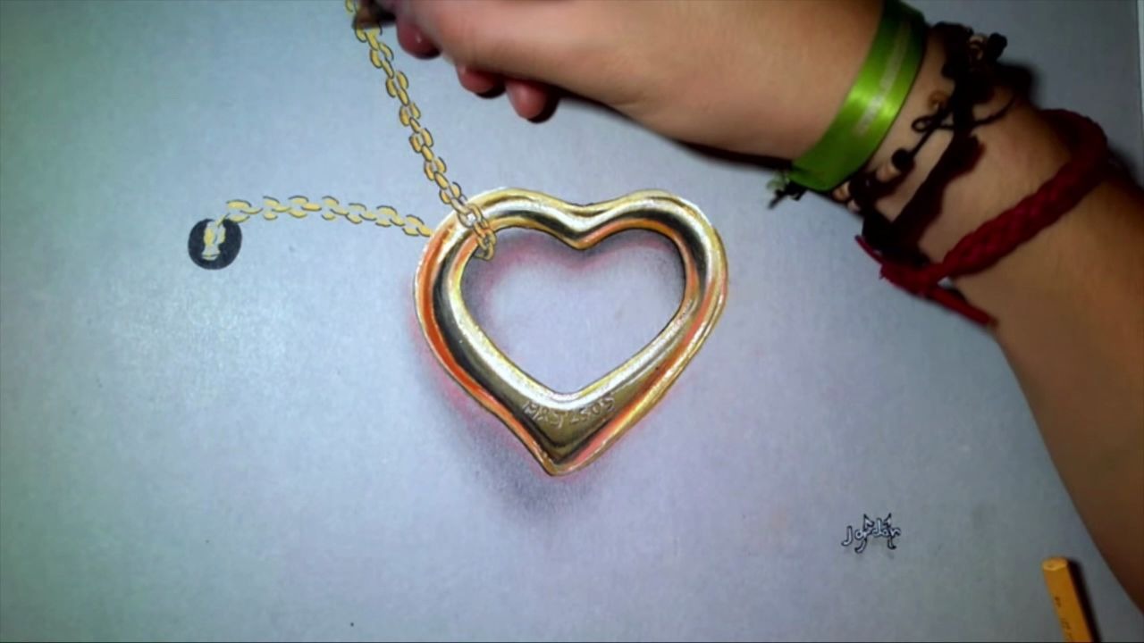 【彩铅画】心形项链 如何画出金属质感 | golden heart necklace