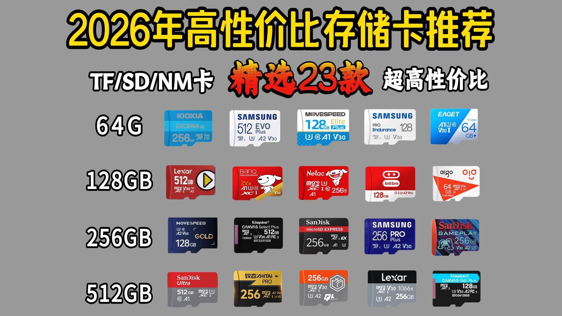 【建议收藏】2026年SD/TF存储卡推荐哪个牌子好性价比高?相机、行车记录仪、监控、Switch内存卡推荐|闪迪|三星|恺侠|索尼|雷克沙|朗科|金士顿