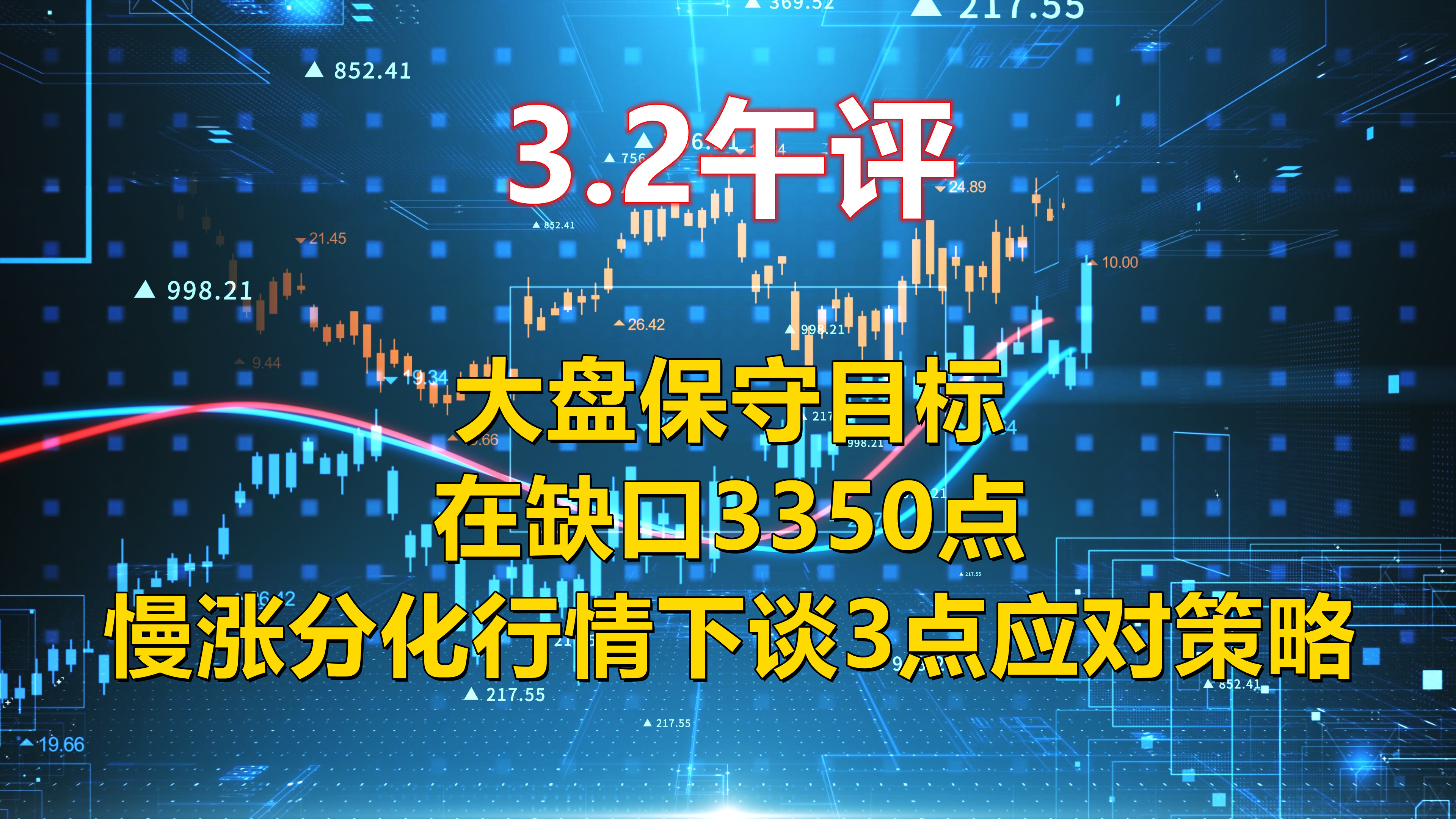 3.2午评,大盘保守目标在缺口3350点!慢涨分化行情下谈3点策略哔哩哔哩bilibili