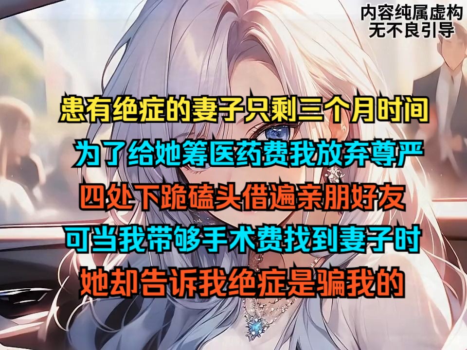 [图]患有绝症的妻子只剩三个月时间，我放弃尊严四处筹钱，可当我带足手术费找到她时，她却说只是跟我开个玩笑