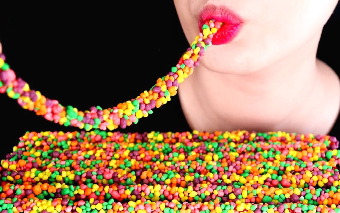 mellawnie ☆ nerds rope彩虹珠链粒粒糖 asmr食音咀嚼音(新)_哔哩