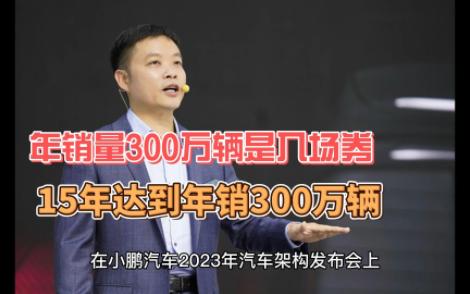 小鹏汽车 CEO 何小鹏,300 万辆年销规模只是入场券,按2022年的增长率得15年小鹏才可能达到300万辆哔哩哔哩bilibili