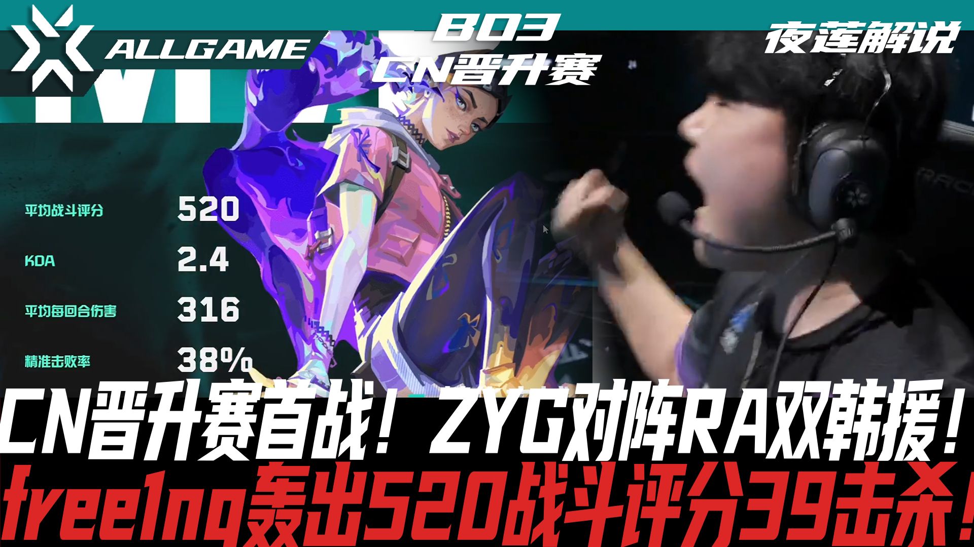 【ZYG vs RA】CN晋升赛首战!ZYG对阵RA双韩援!图一free1ng轰出520战斗评分39击杀![夜莲解说]ALLGAME哔哩哔哩bilibiliVALORANT