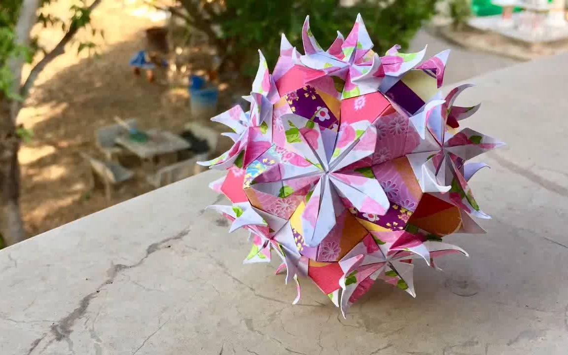 prworigami 百合折纸花球制作教程 lily kusudama