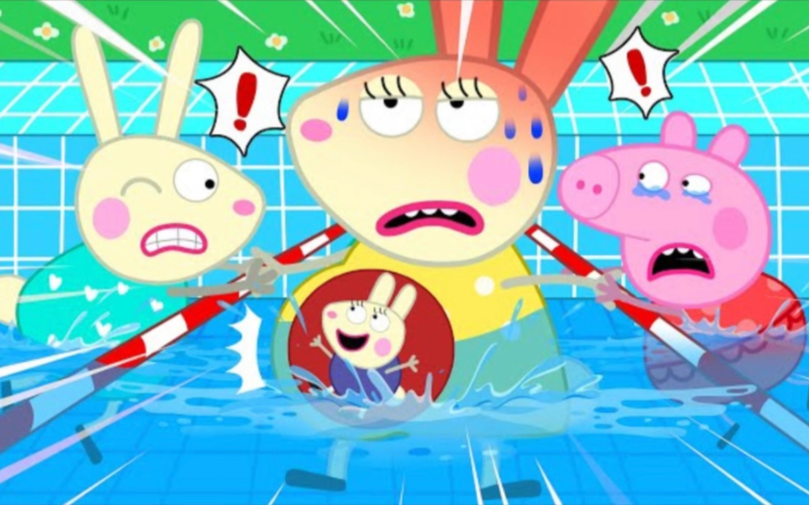 小猪佩奇动画:瑞贝卡和妈妈去游泳
