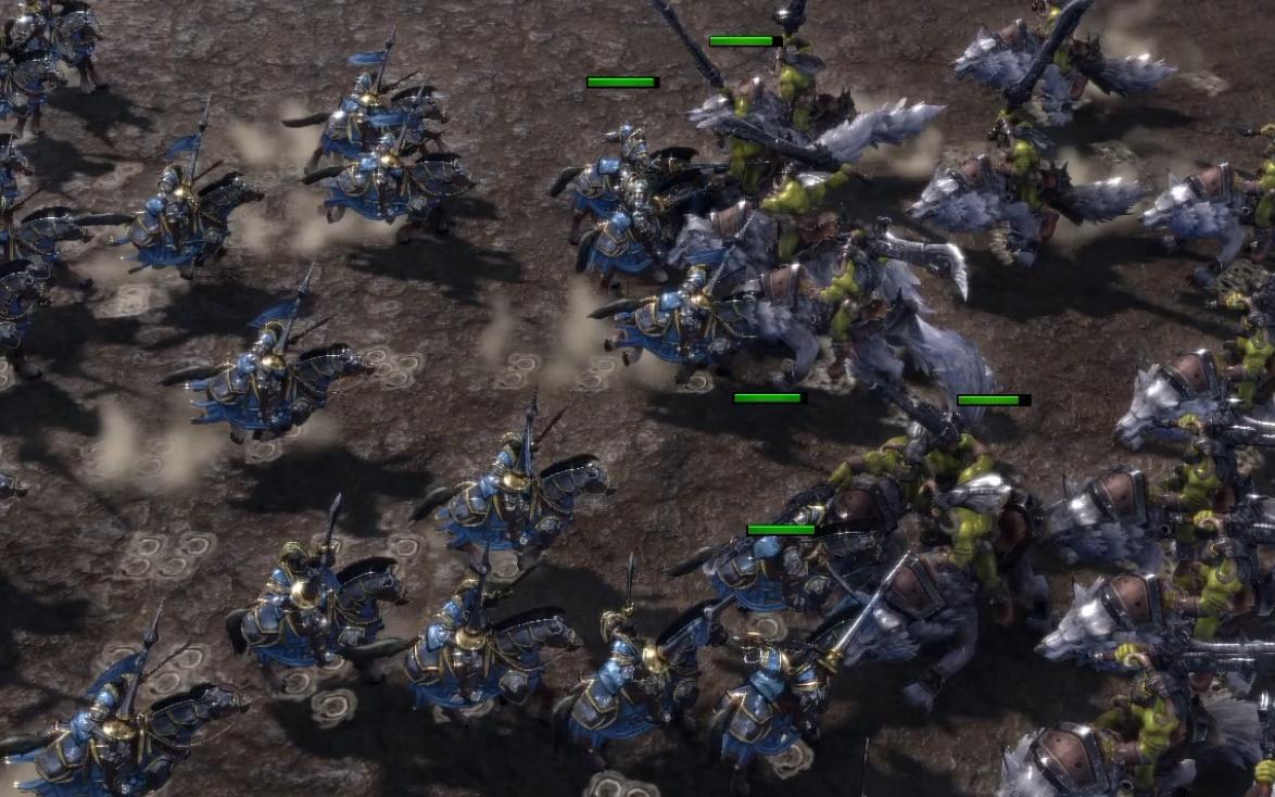 100个人类骑士对冲100个兽人狼骑兵