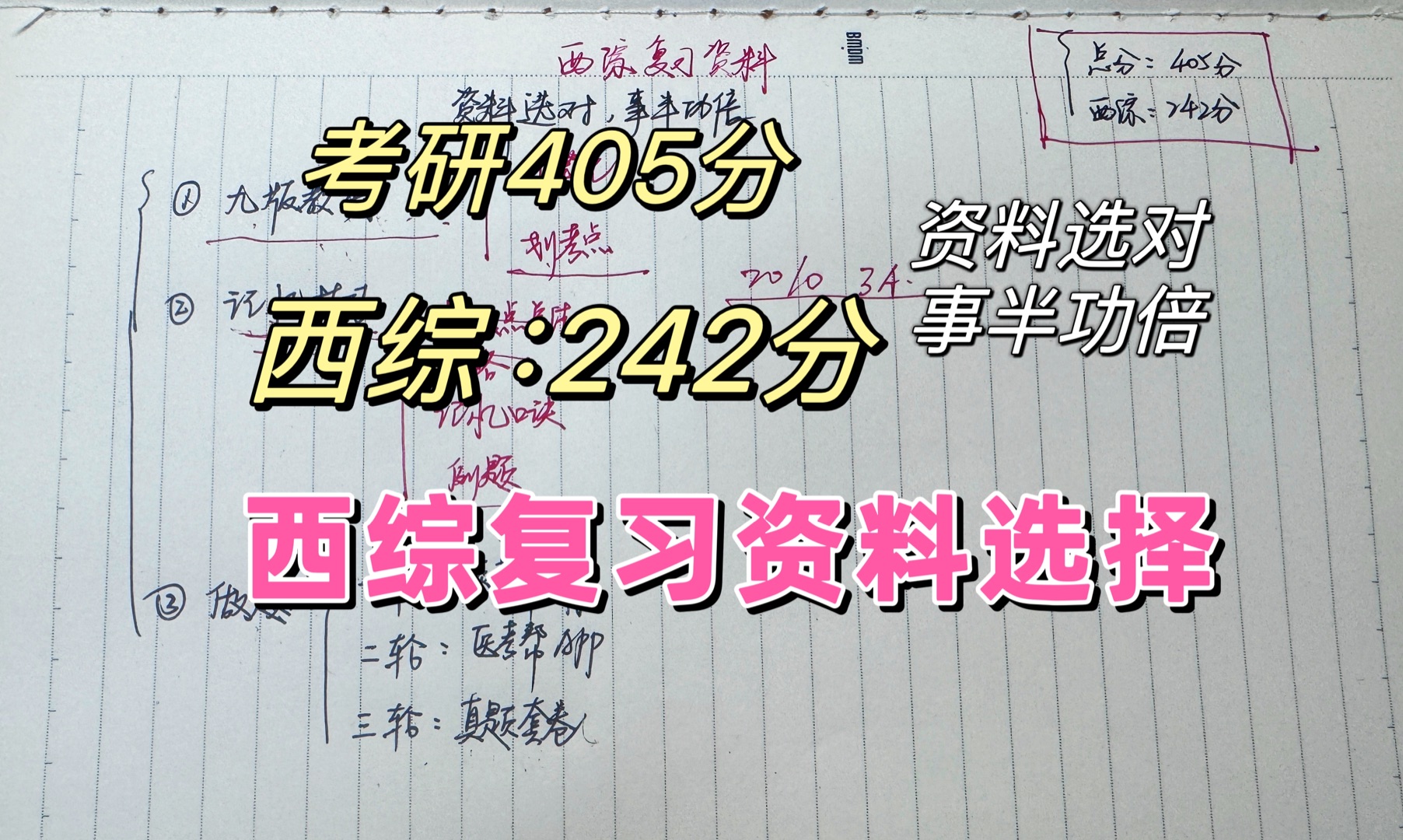 [图]复习时间3.5个月，总分405分，西综242分，复习资料选对，事半功倍！