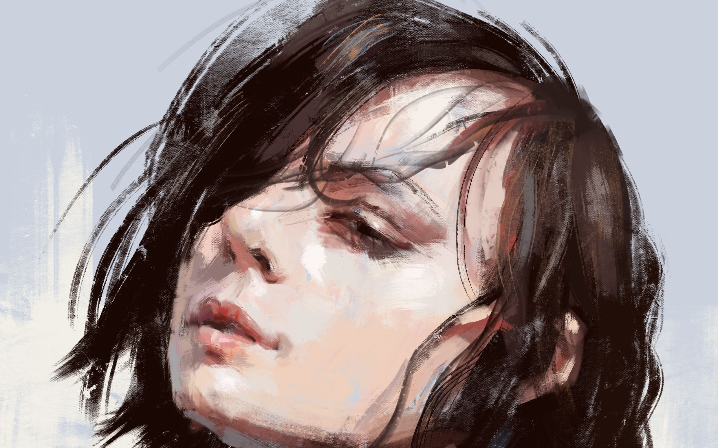 板绘油画风格气质小姐姐