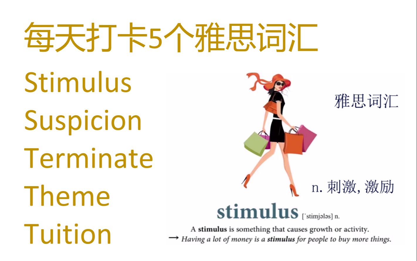 每天打卡5个雅思词汇 stimulus, suspicion,terminate, theme, tuition哔哩哔哩bilibili