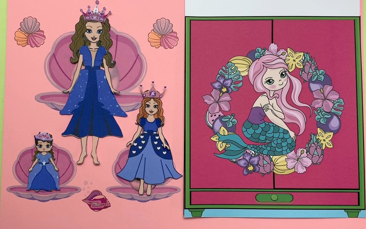 纸娃娃手工换装秀给纸妈妈和宝贝们换上蓝色公主裙很漂亮