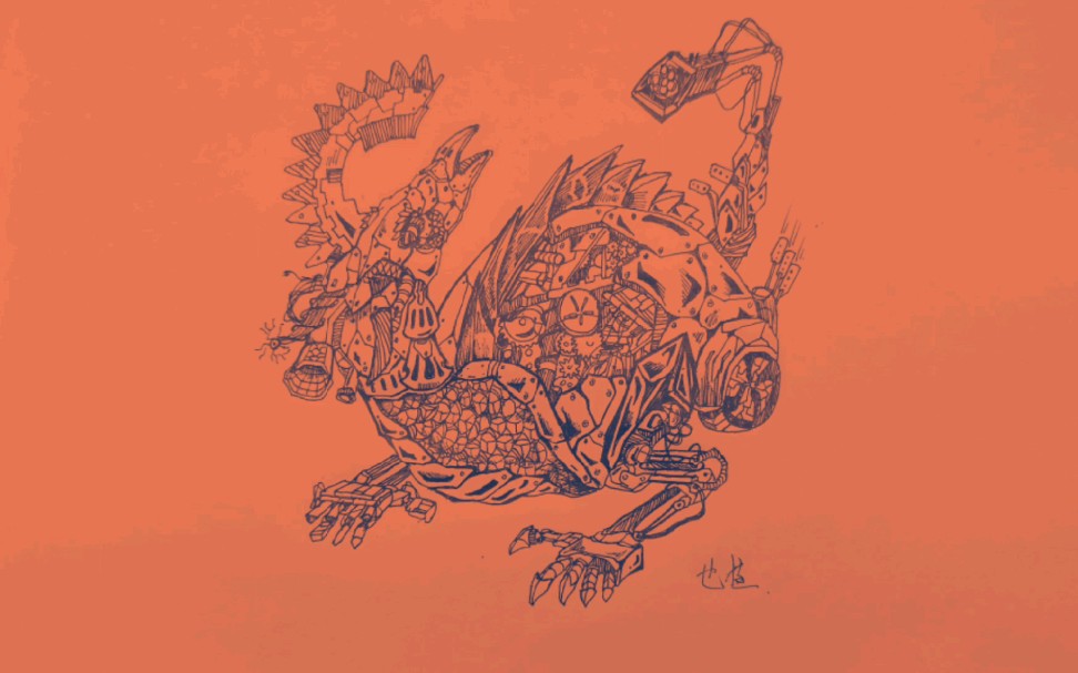 机械乌龟钢笔手绘