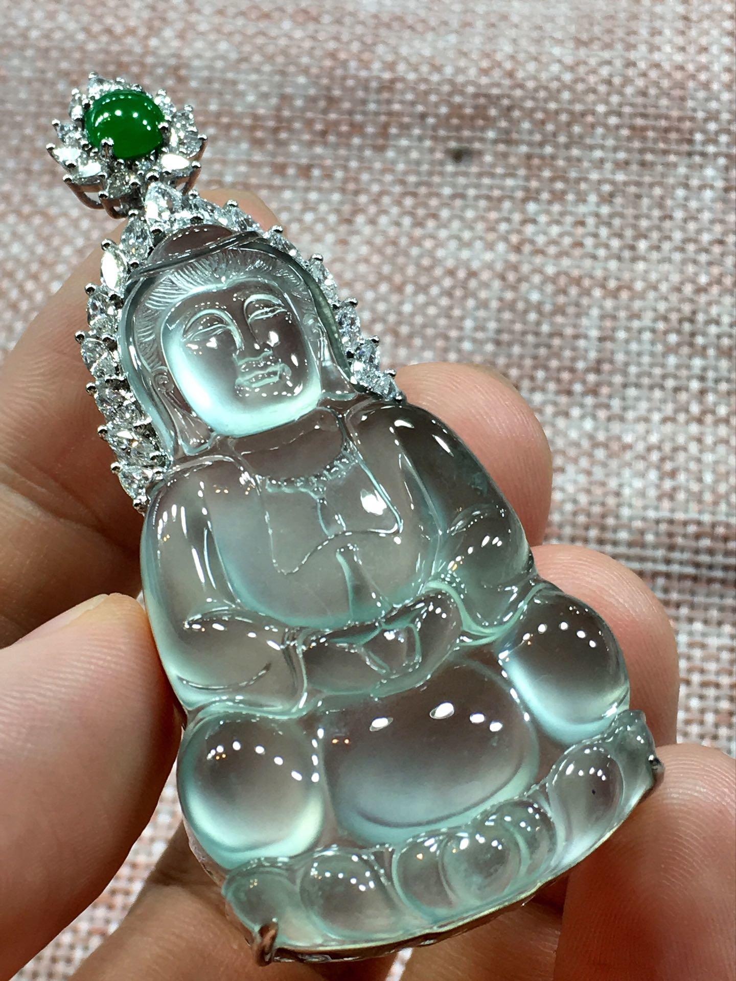 18k金77钻豪华镶嵌玻璃种观音