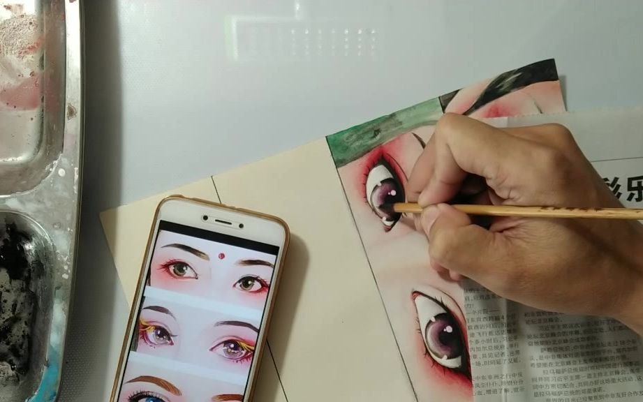 348半侧古风人物的眼睛用水彩如何表现头发是一根根画的吗