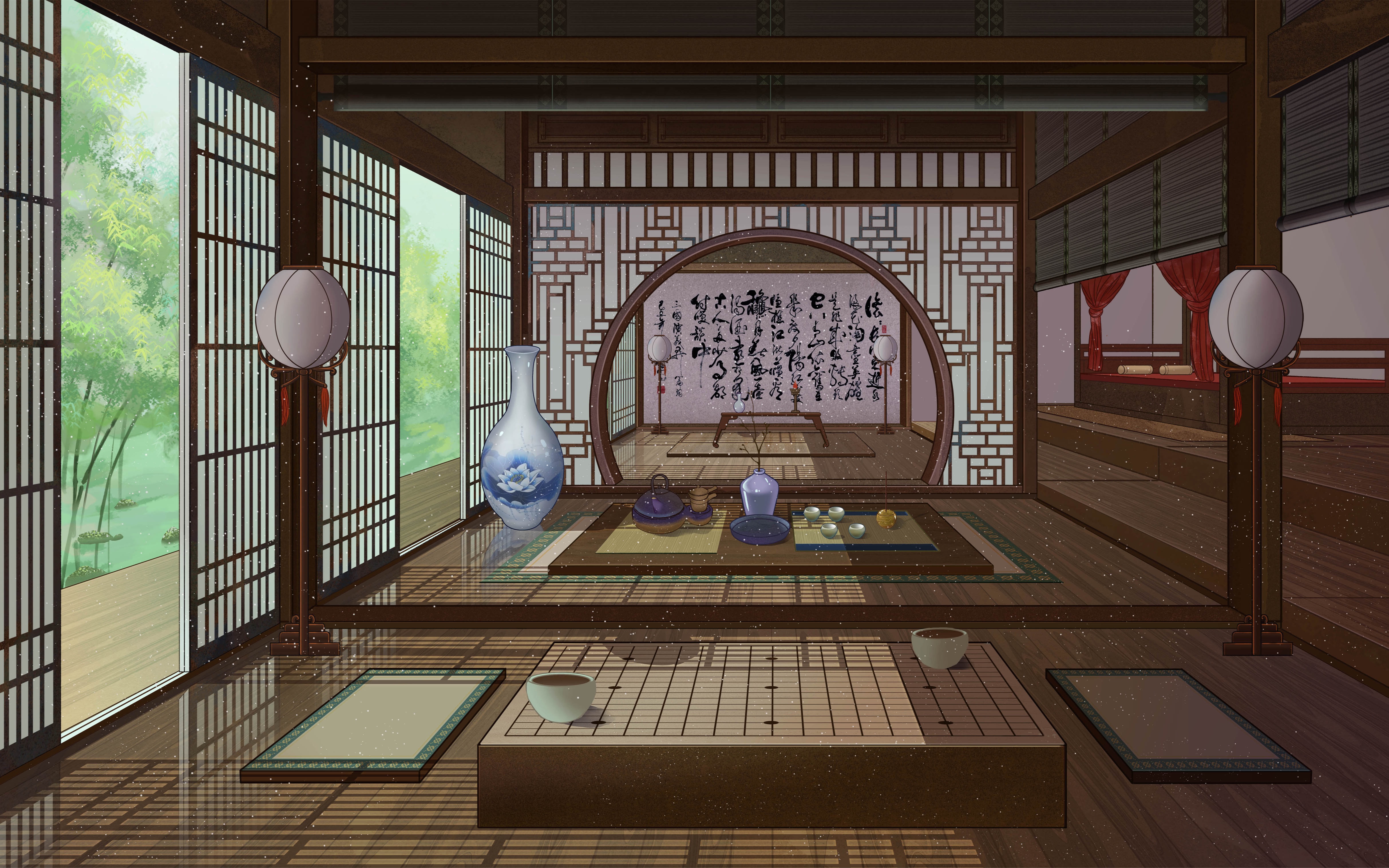 【板绘】梧庭坐看窗前竹,偷得浮生半日闲/古风场景过程