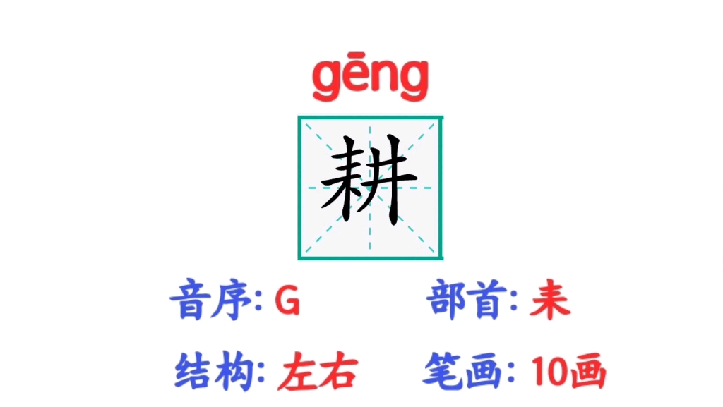 三年级语文下册生字【耕】笔顺,组词,造句和词语释义