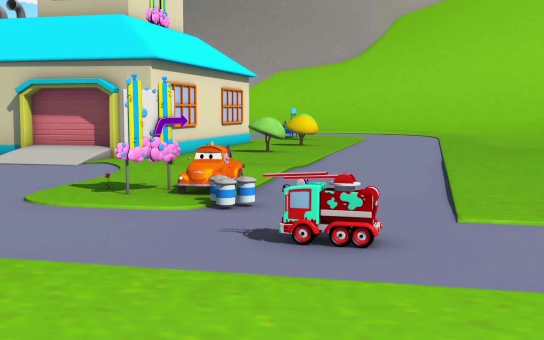 [图]Baby Frank the Fire Truck & Tom the Tow Truck's Car Wash | Tow truck videos for