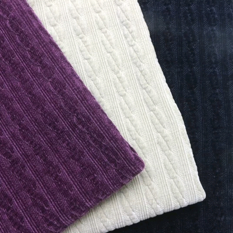 粗针提花布浮雕起泡泡布大麻花粗针布雪尼尔双面布半边绒服装面料