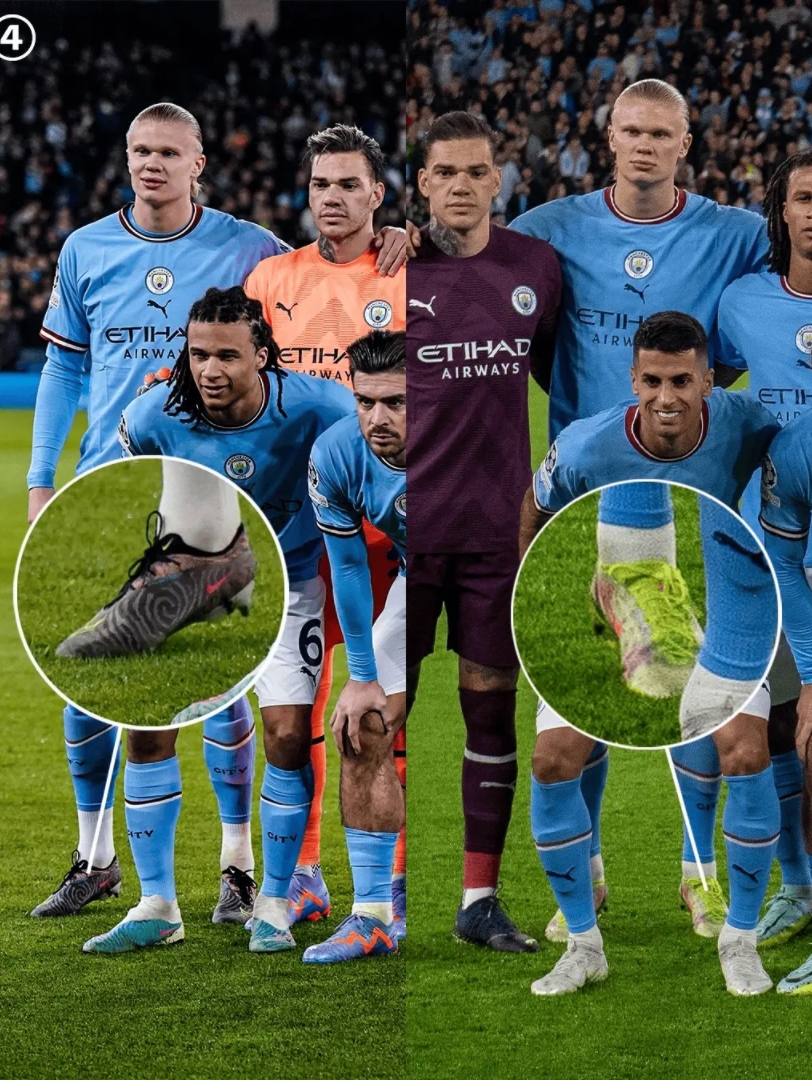 身高1米95的哈兰德在拍摄赛前合影的时候会踮脚