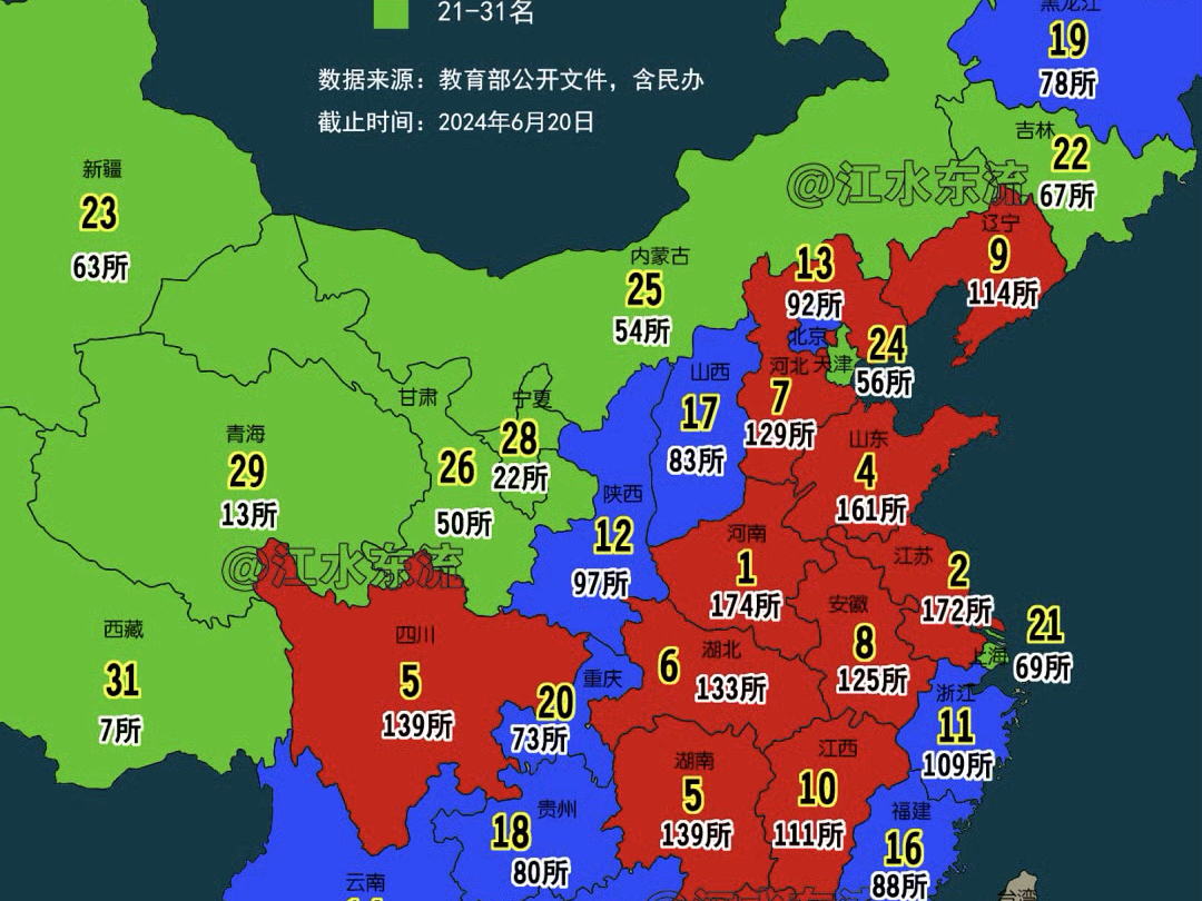 各省普通高等学校数量及排名,河南数量第一!#大学 #大学数量 #数据可视化 #大学排名哔哩哔哩bilibili