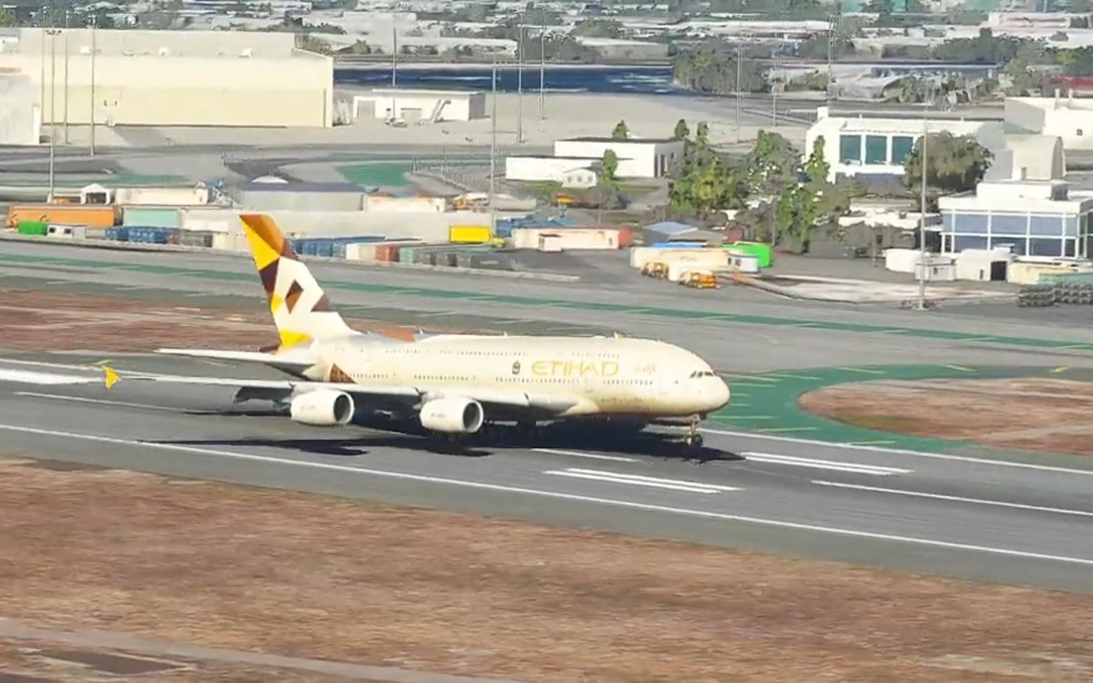 阿提哈德航空的空客a380客机,平稳降落在旧金山机场丨mfs