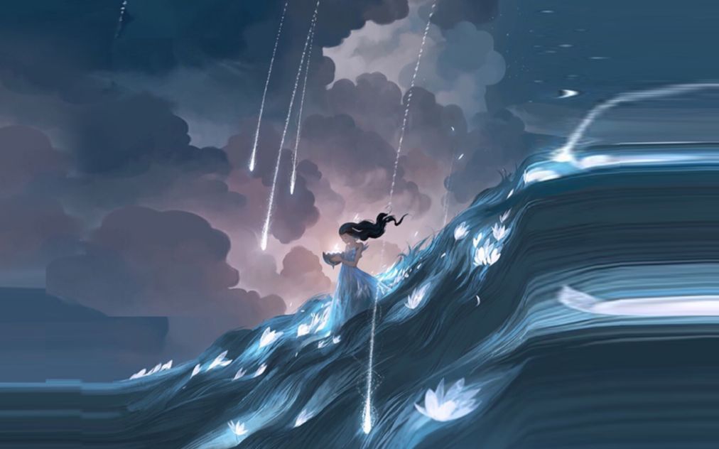【插画艺术】接住流星的女孩,繁星点点