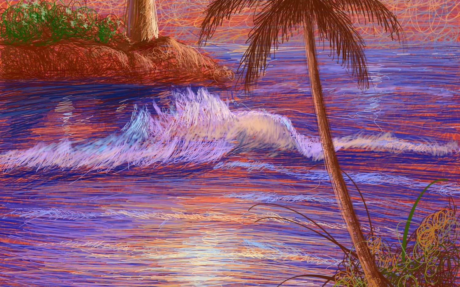 【板绘】热带的夕阳 方向 线圈插画绘制过程