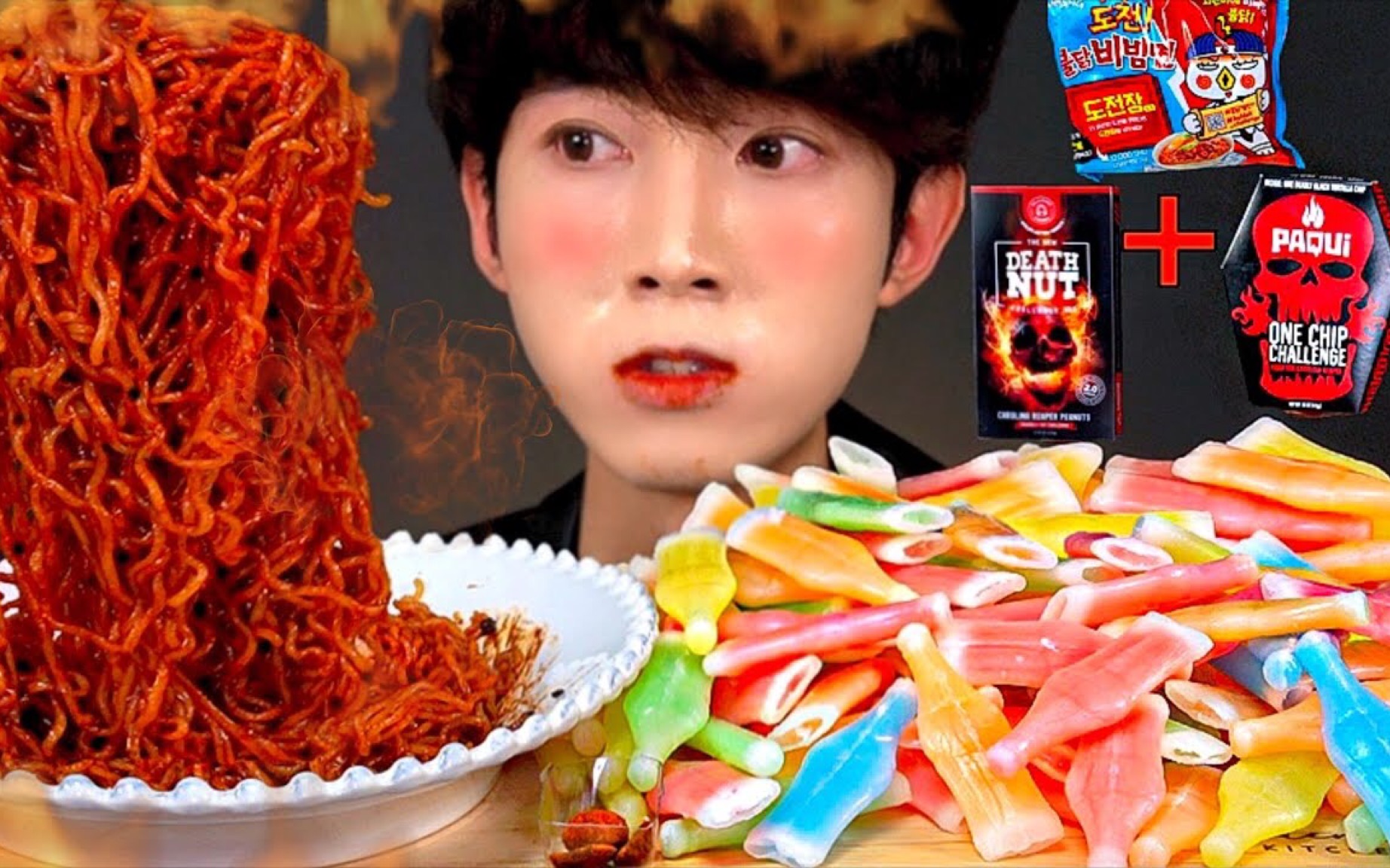 jaeyeol死神薯片死亡坚果辣火鸡面蜡瓶糖果